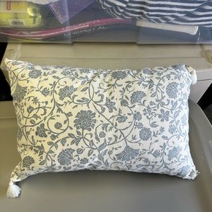 USED Blue and White Floral Lumbar Pillow